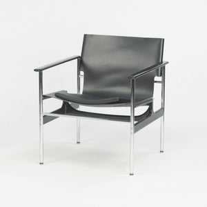 SOLD 2020 Charles Pollock for Knoll Sling Arm Chair in Black Leather and Chrome # 657