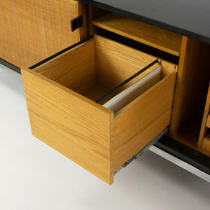 SOLD 1960s Rare Florence Knoll Black Lacquer & Cane Credenza w Chrome Base No. 116
