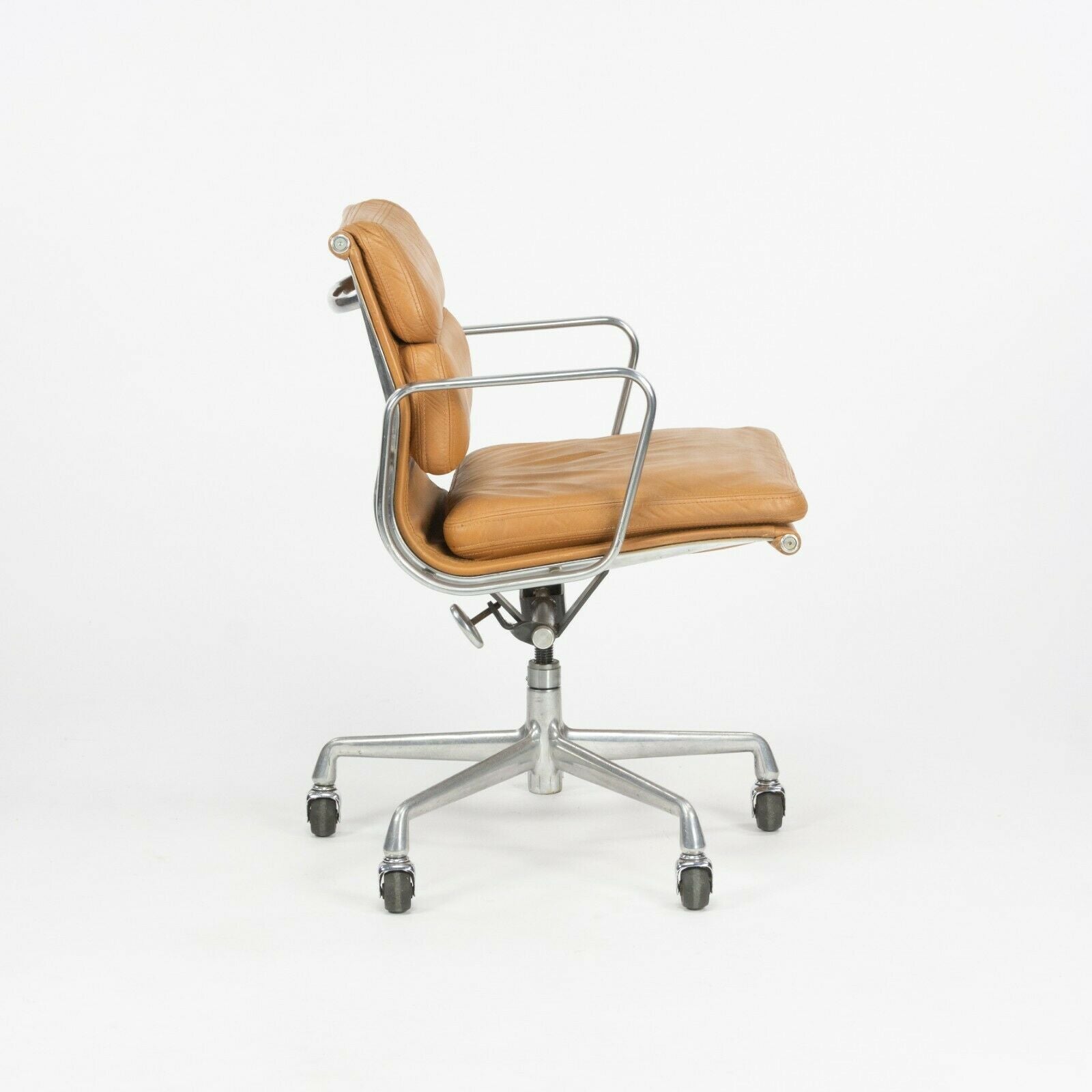 SOLD 1987 Herman Miller Eames Aluminum Group Soft Pad Desk Chairs in Tan Leather 16x Available