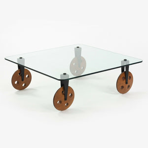SOLD 1980s Gae Aulenti Tavolo con Ruote Postmodern Glass Coffee Table by Fontana Arte