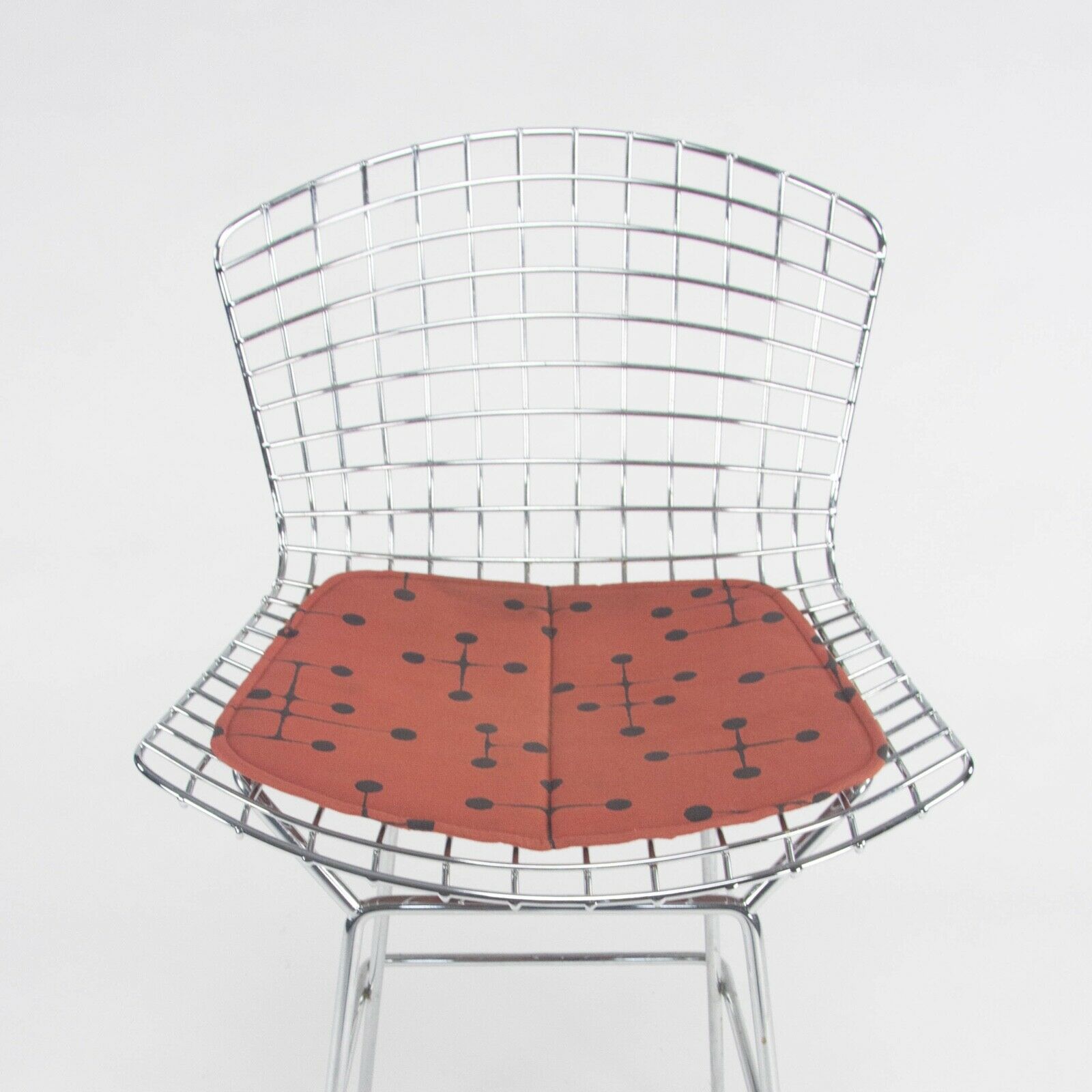 SOLD Harry Bertoia for Knoll Wire Chrome Bar Stools with Eames Dot Fabric Seat Pads