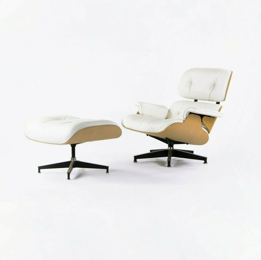 SOLD 2010s Herman Miller Eames Lounge Chair and Ottoman White Pearl White MCL Ash 670