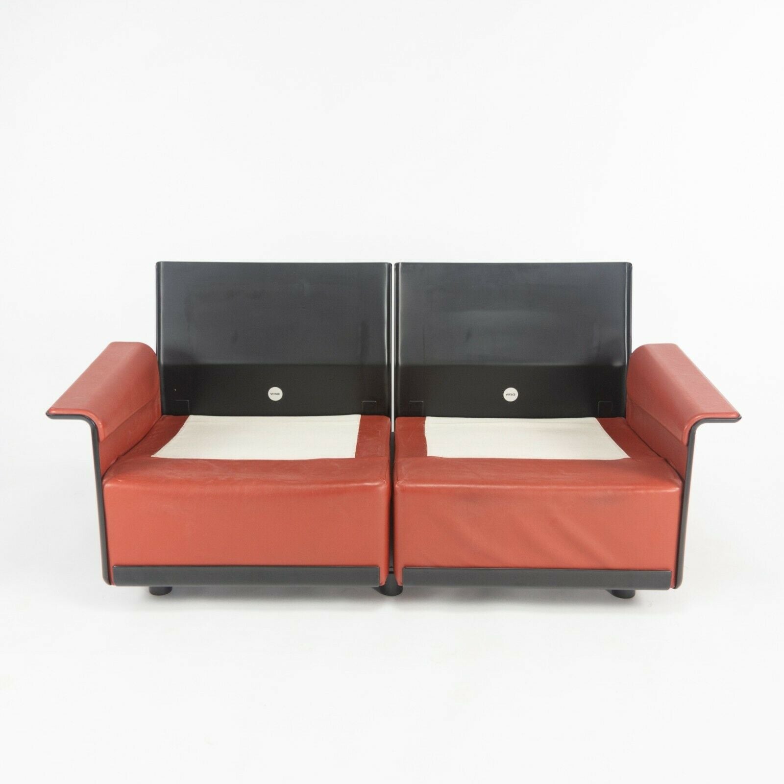 1980s Vintage Dieter Rams for Vitsoe 620 Red Leather and Black Two Seat Settee