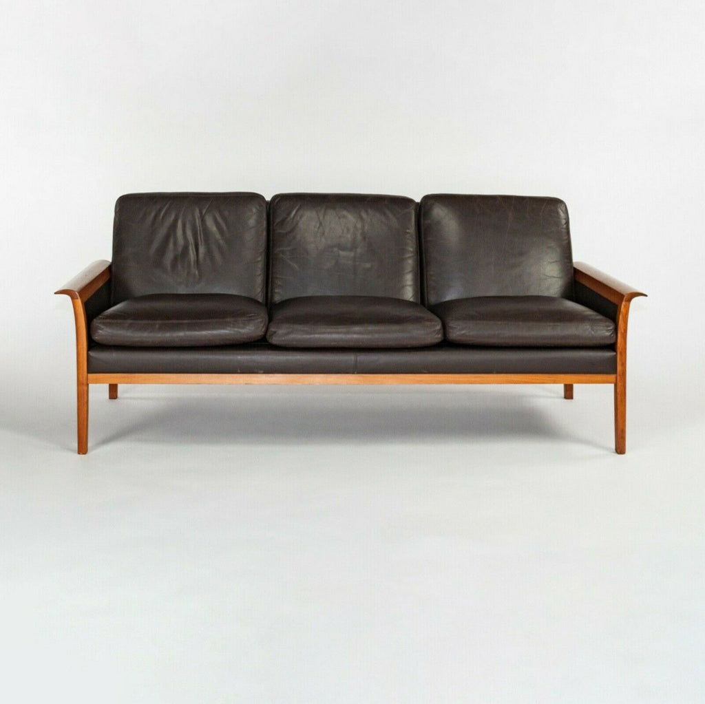 SOLD 1960s Knut Saeter for Vatne Mobler 3 Seater Sofa in Brown Leather and Teak