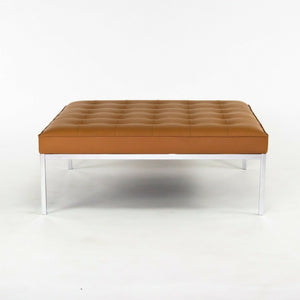 SOLD 2020 Florence Knoll Relaxed Small Square Bench in Caramel / Cognac Leather