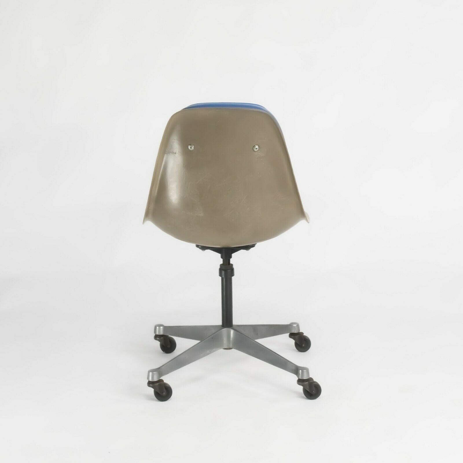 SOLD 1961 PSCC-A-4 Herman Miller Eames Rolling Side Shell Chair in Blue Naugahyde