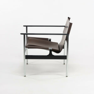 SOLD 2020 Charles Pollock for Knoll Sling Arm Chair with Brown Leather and Chrome 657