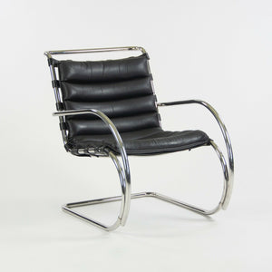 1970s Mies Van Der Rohe Knoll MR Black Leather & Chrome Lounge Chairs with Arms