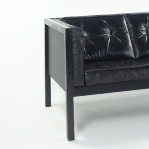 SOLD 1960s George Nelson for Herman Miller Cube 3 Seat Sofa Black Leather Oak Frame