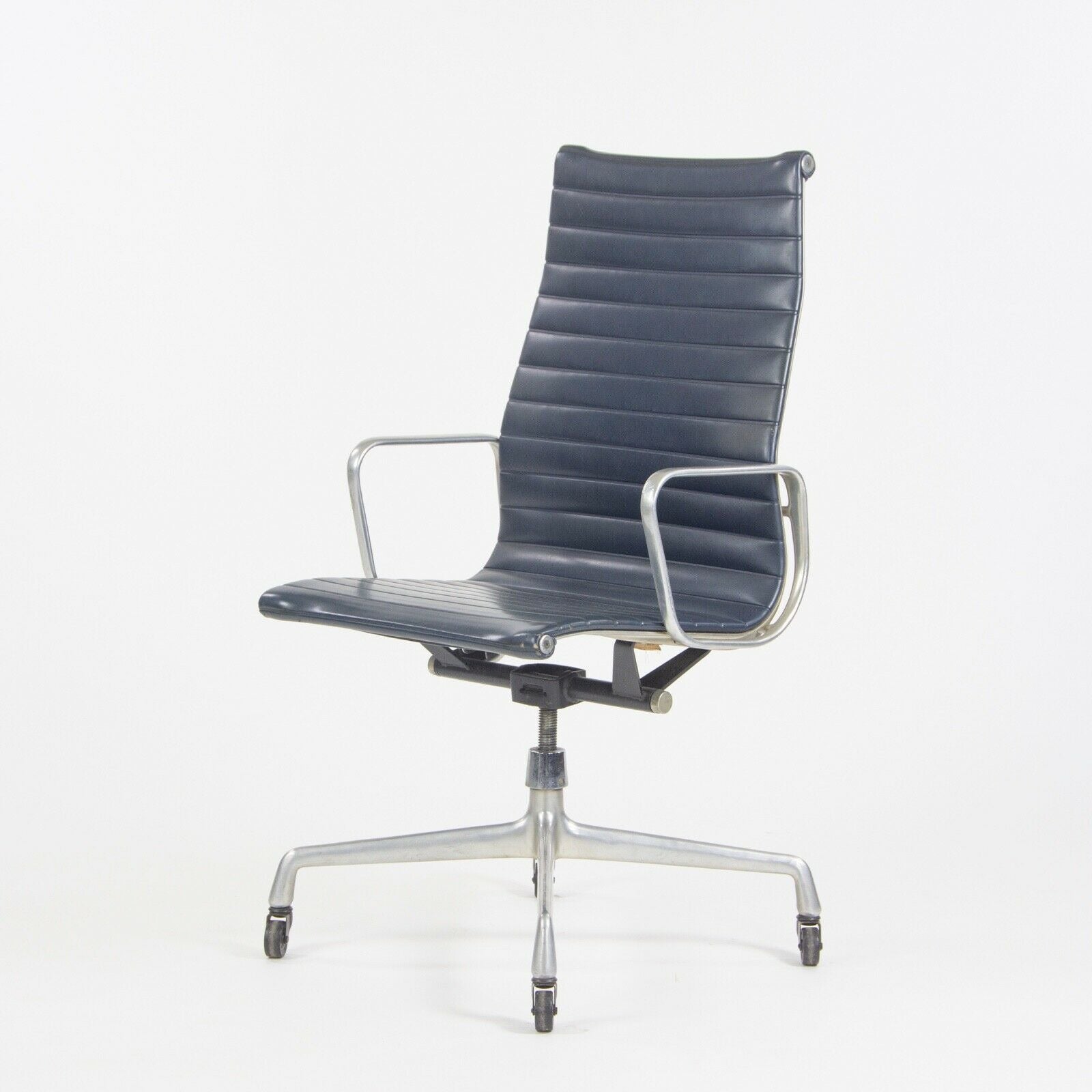 SOLD 1970s Navy Blue Eames Herman Miller Tall Aluminum Group Executive Desk Chair