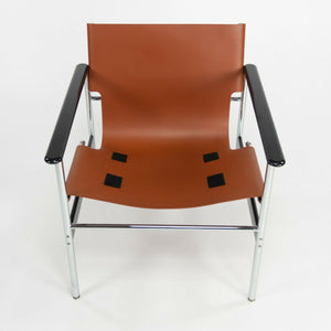 SOLD 2020 Charles Pollock for Knoll Sling Arm Chair Cognac & Black Leather Chrome 657