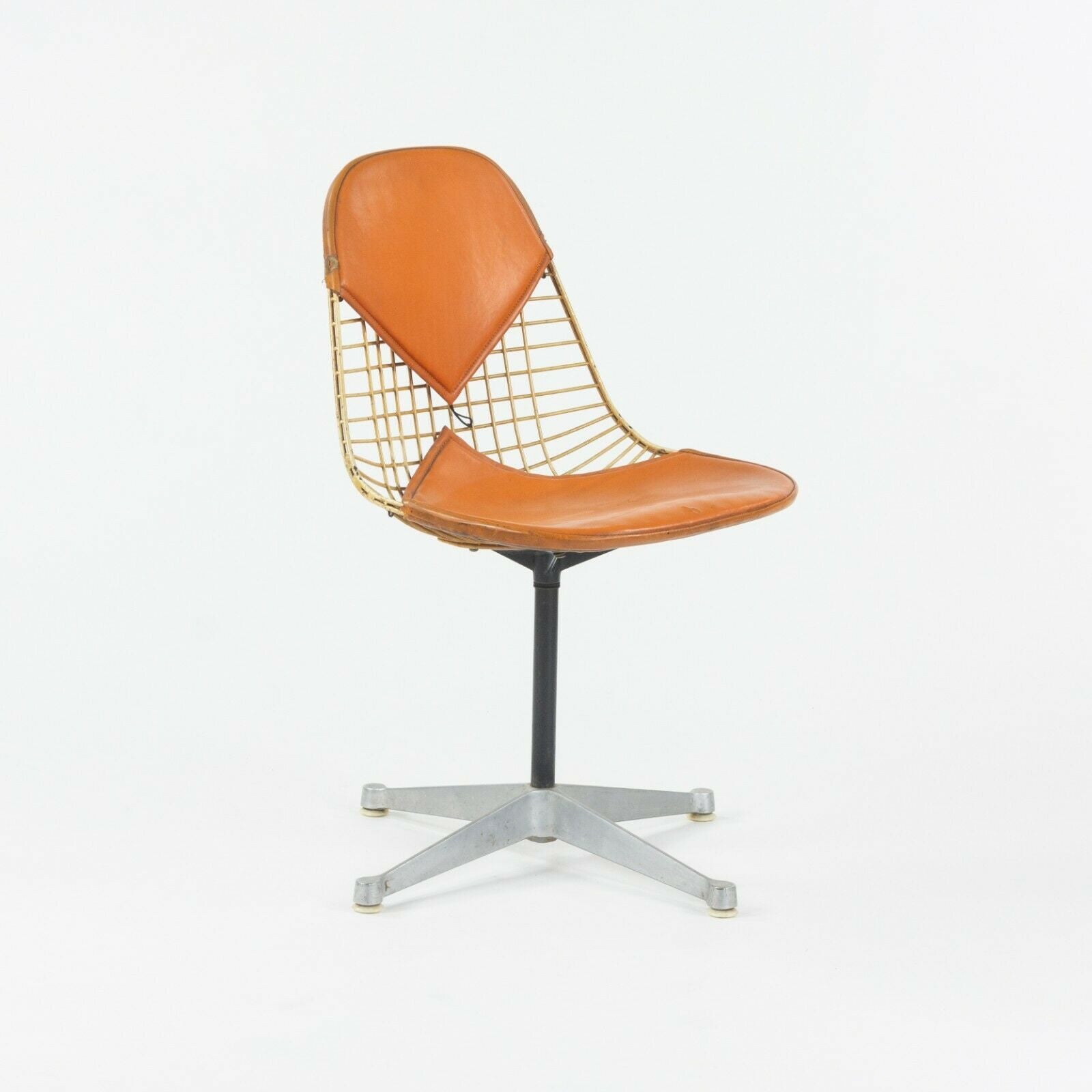 C. 1961 Set of 6 Herman Miller Eames Orange Bikini Pad Swivel PKC2 Dining Chairs