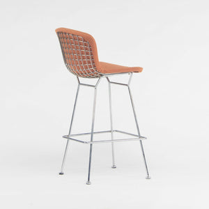SOLD Set of 3 Harry Bertoia Knoll Wire Chrome Bar Stools w/ Orange Fabric Full Covers