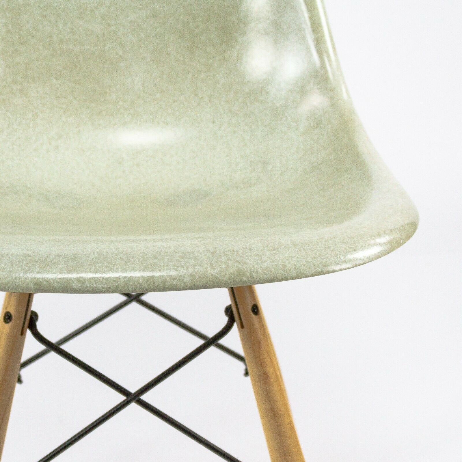 SOLD 2010s Eames Modernica Case Study Natural Fiberglass Side Shell Chair with Dowel Base