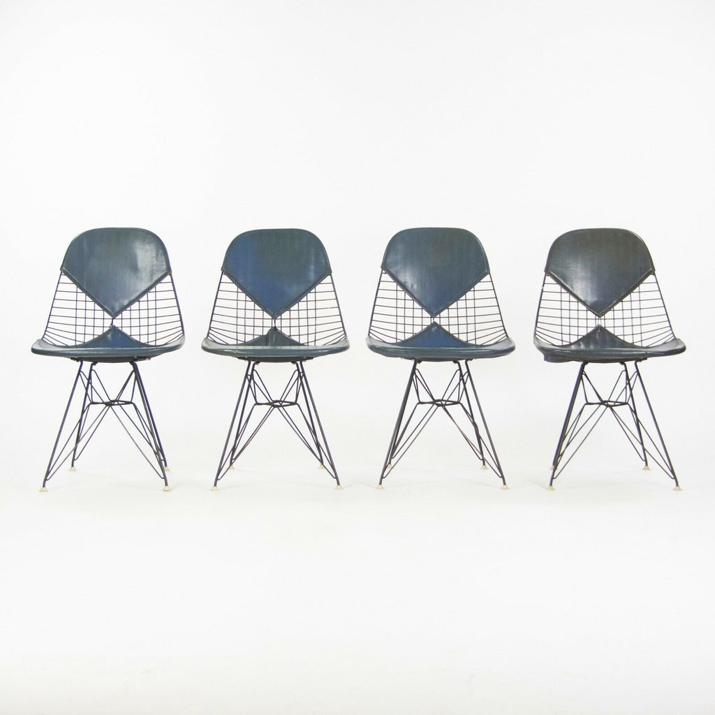 SOLD 1956 Set of 4 Herman Miller Eames DKR-1 Wire Dining Chairs w/ Blue Bikini Pads