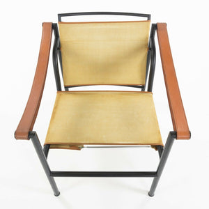 SOLD 1980s Vintage Pair Le Corbusier Cassina LC1 Basculant Lounge Chairs Canvas Upholstery