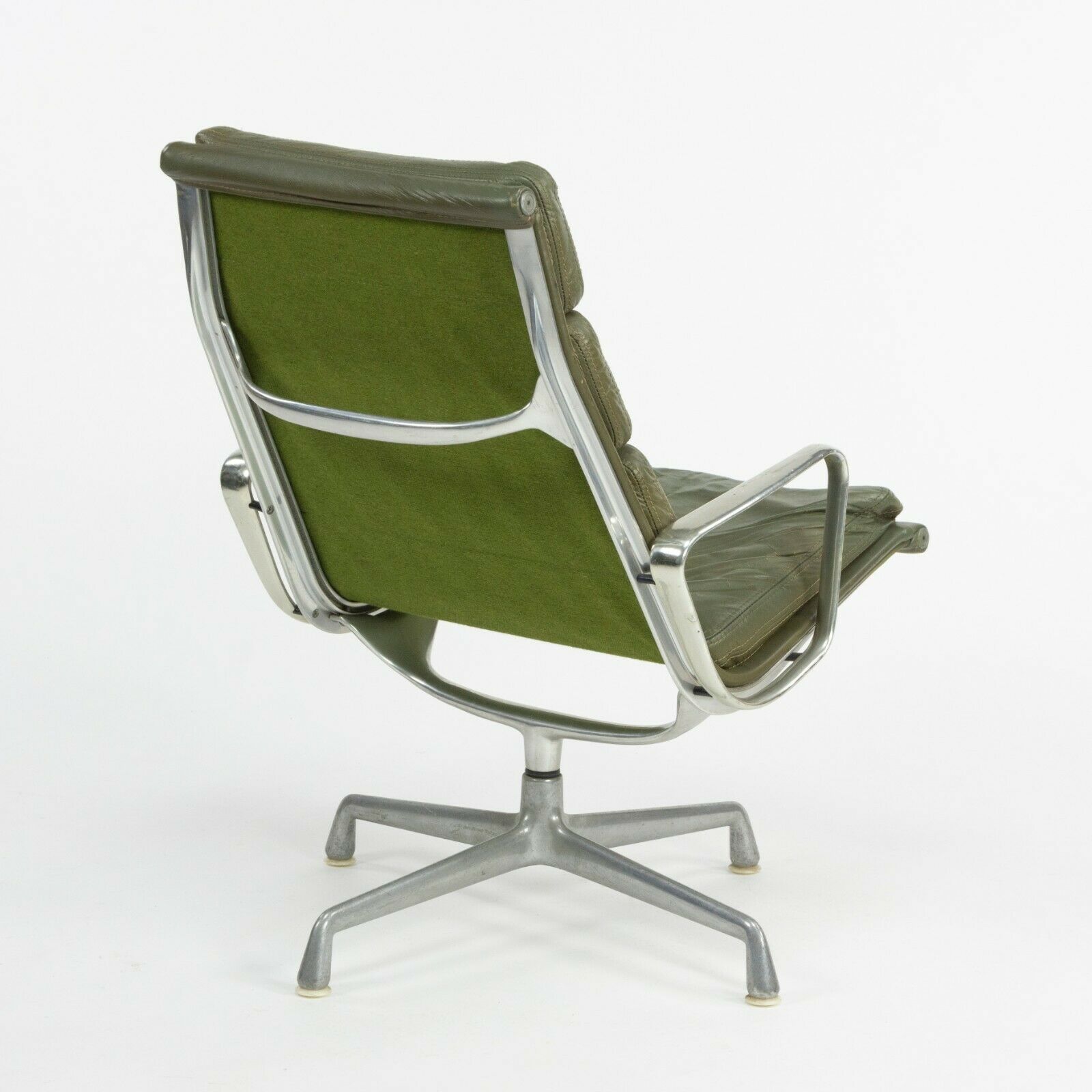 SOLD 1970s Herman Miller Eames Aluminum Group Soft Pad Lounge Chair in Green Leather