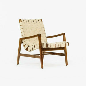 SOLD 2021 Jens Risom for Knoll Lounge Chair with Arms in Light Walnut & Flax Cotton