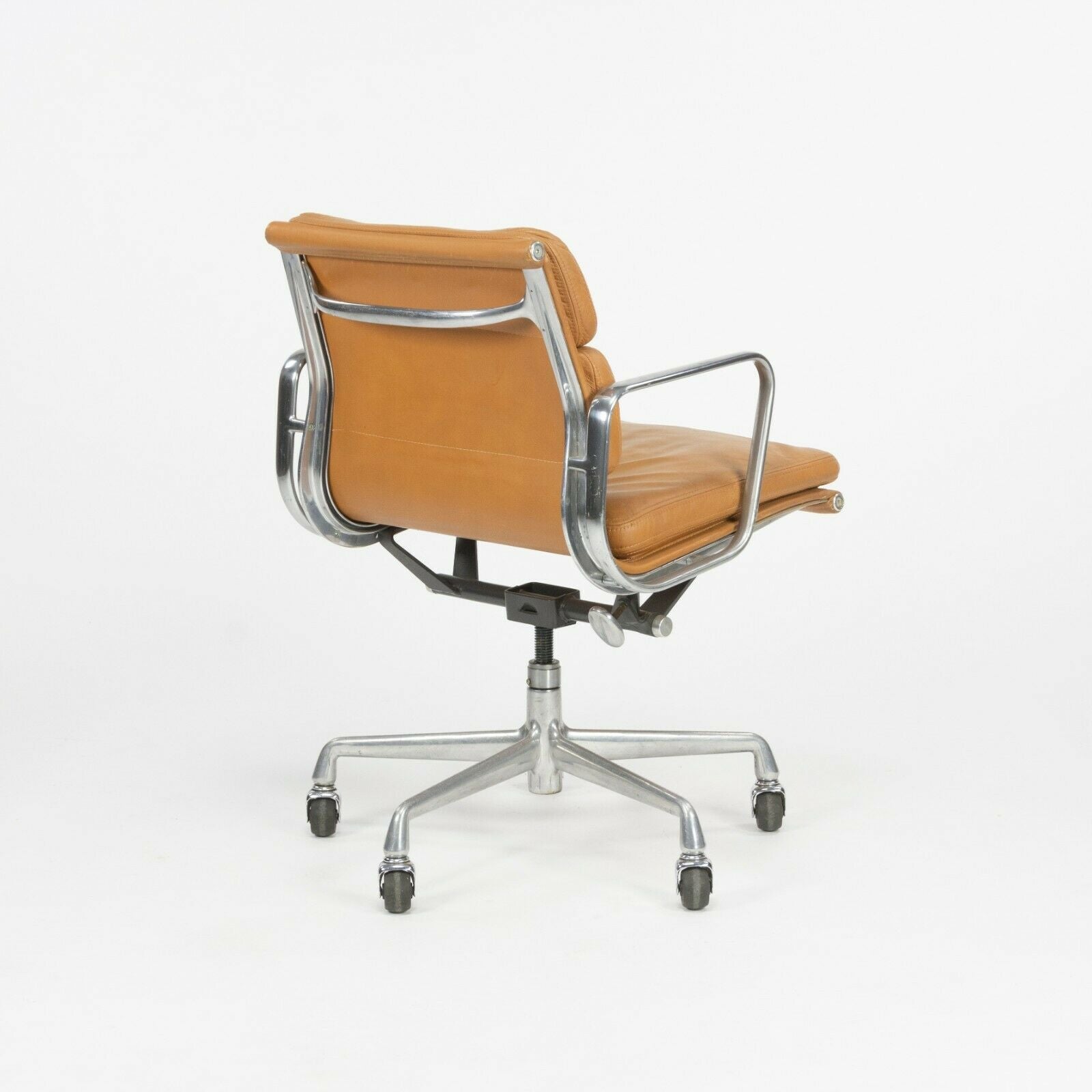 SOLD 1987 Herman Miller Eames Aluminum Group Soft Pad Desk Chairs in Tan Leather 16x Available