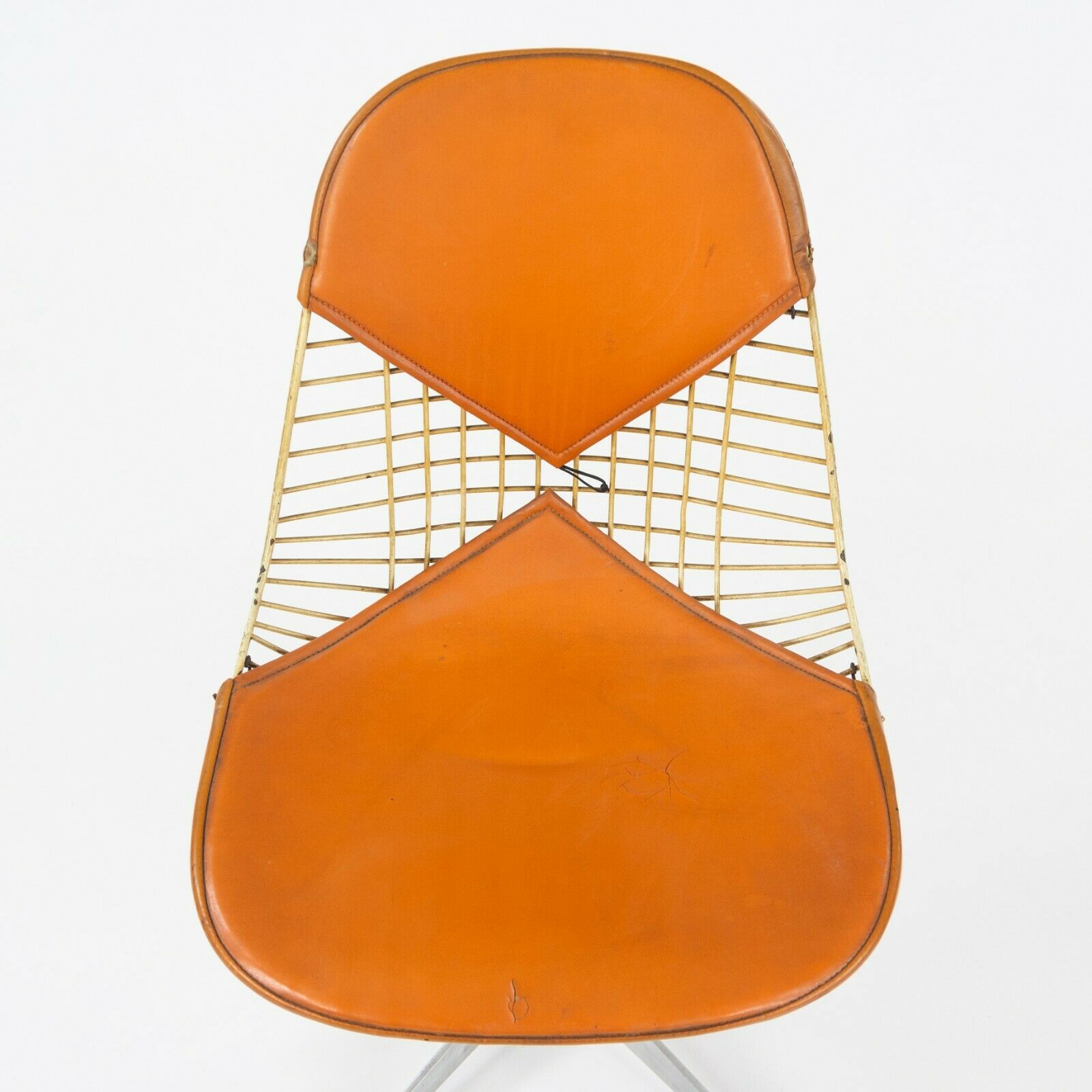 C. 1961 Set of 6 Herman Miller Eames Orange Bikini Pad Swivel PKC2 Dining Chairs