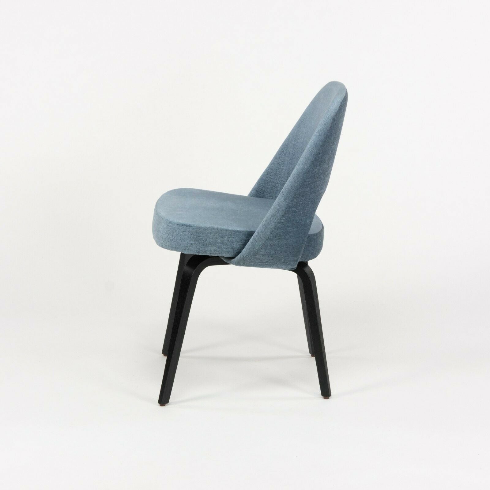 SOLD Blue Chenille 2020 Eero Saarinen Knoll Executive Side Chair with Wood Legs 2x Available