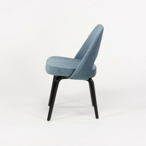 SOLD Blue Chenille 2020 Eero Saarinen Knoll Executive Side Chair with Wood Legs 2x Available