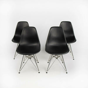 2018 Herman Miller Eames DSR Black Plastic Dining Chairs with Eiffel Bases Set of 4