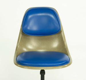 SOLD 1961 PSCC-A-4 Herman Miller Eames Rolling Side Shell Chair in Blue Naugahyde