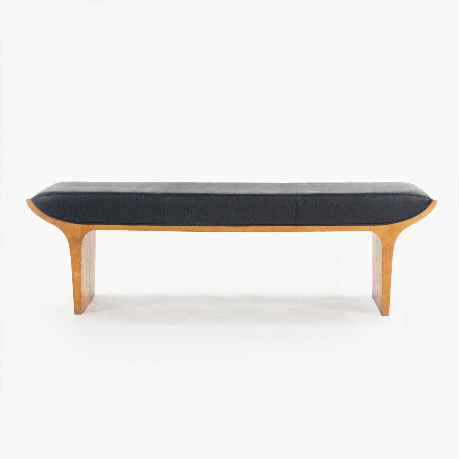 SOLD Mark Goetz Bernhardt Design Black Leather & Parawood Laurel Bench from Princeton
