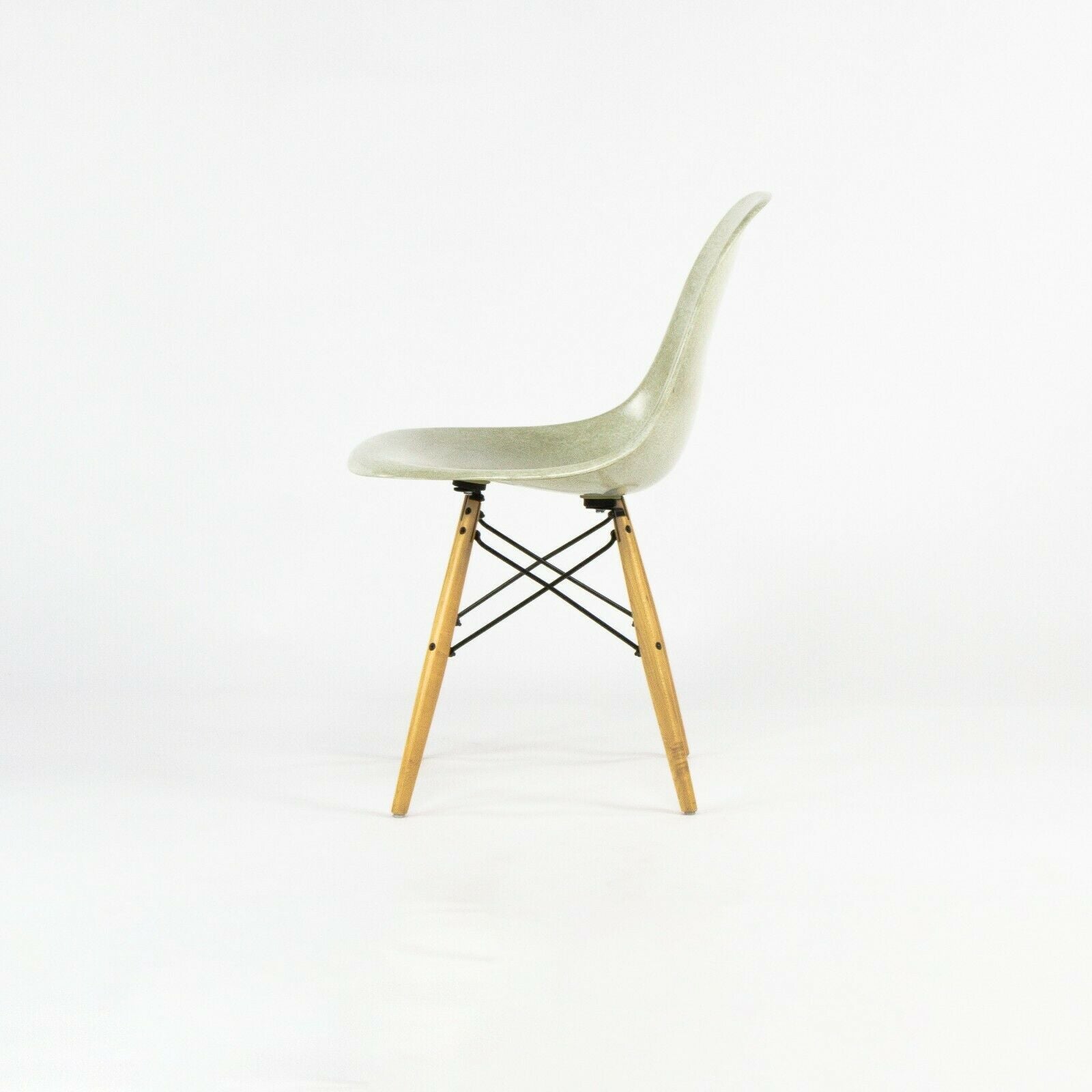 SOLD 2010s Eames Modernica Case Study Natural Fiberglass Side Shell Chair with Dowel Base