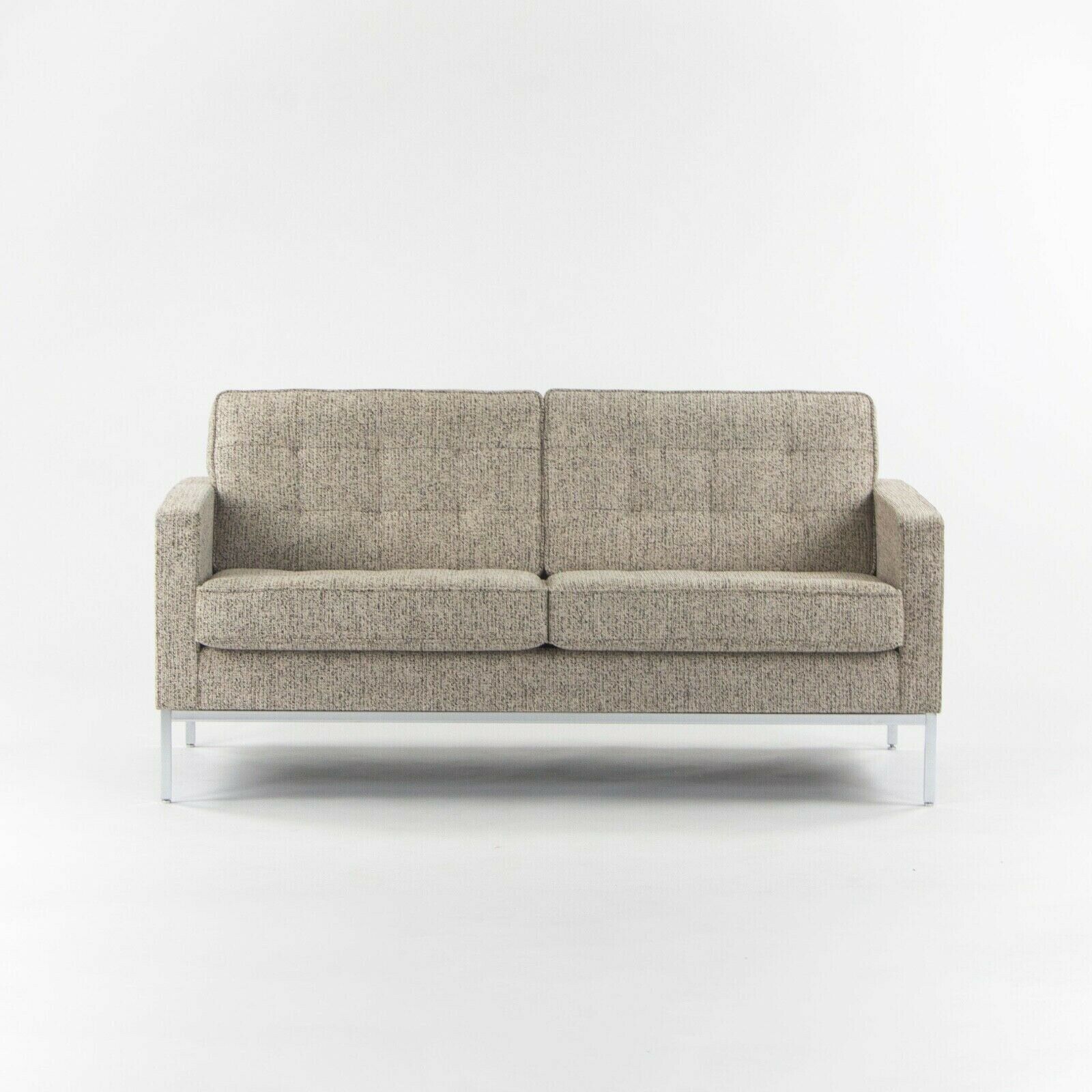 SOLD 2014 Florence Knoll Studio Two Seater Sofa Settee Loveseat Tan Fabric Upholstery