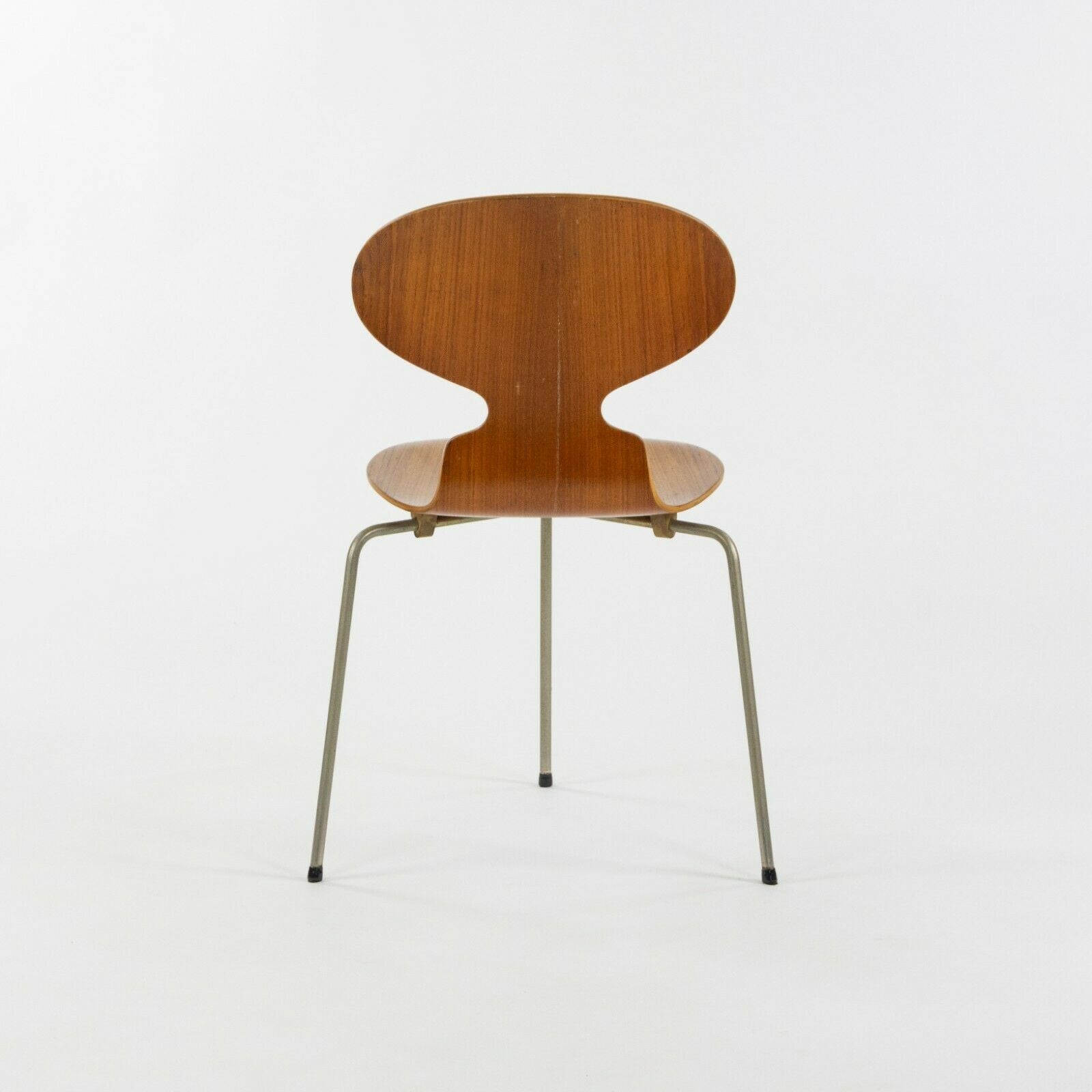 SOLD 1960s Pair of Arne Jacobson Fritz Hansen Ant Stacking Side Chairs Teak & Steel