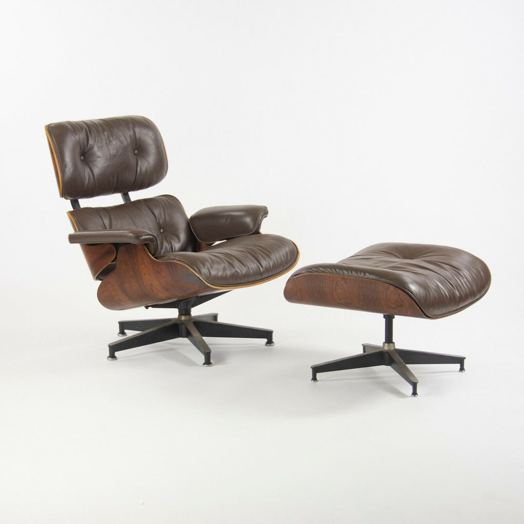SOLD 1970s Herman Miller Eames Lounge Chair and Ottoman Rosewood 670 and 671 in Brown Leather
