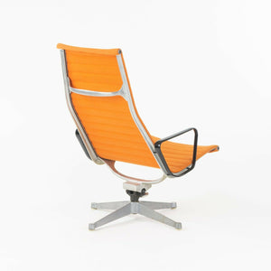 SOLD 1960s Herman Miller Eames Aluminum Group Lounge Chair and Ottoman w/ Orange Fabric