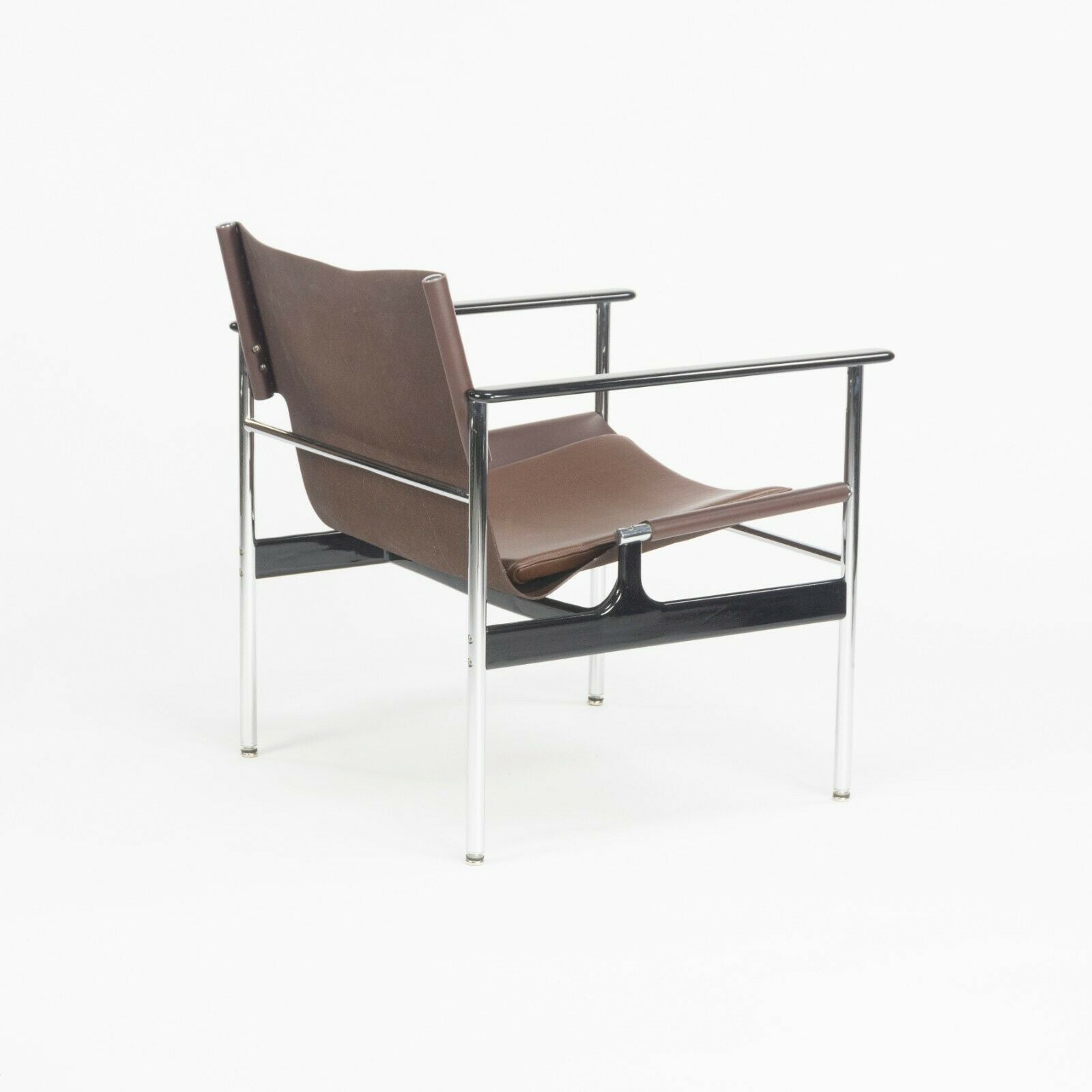 2020 Charles Pollock for Knoll Sling Arm Chair in Brown Leather and Chrome # 657