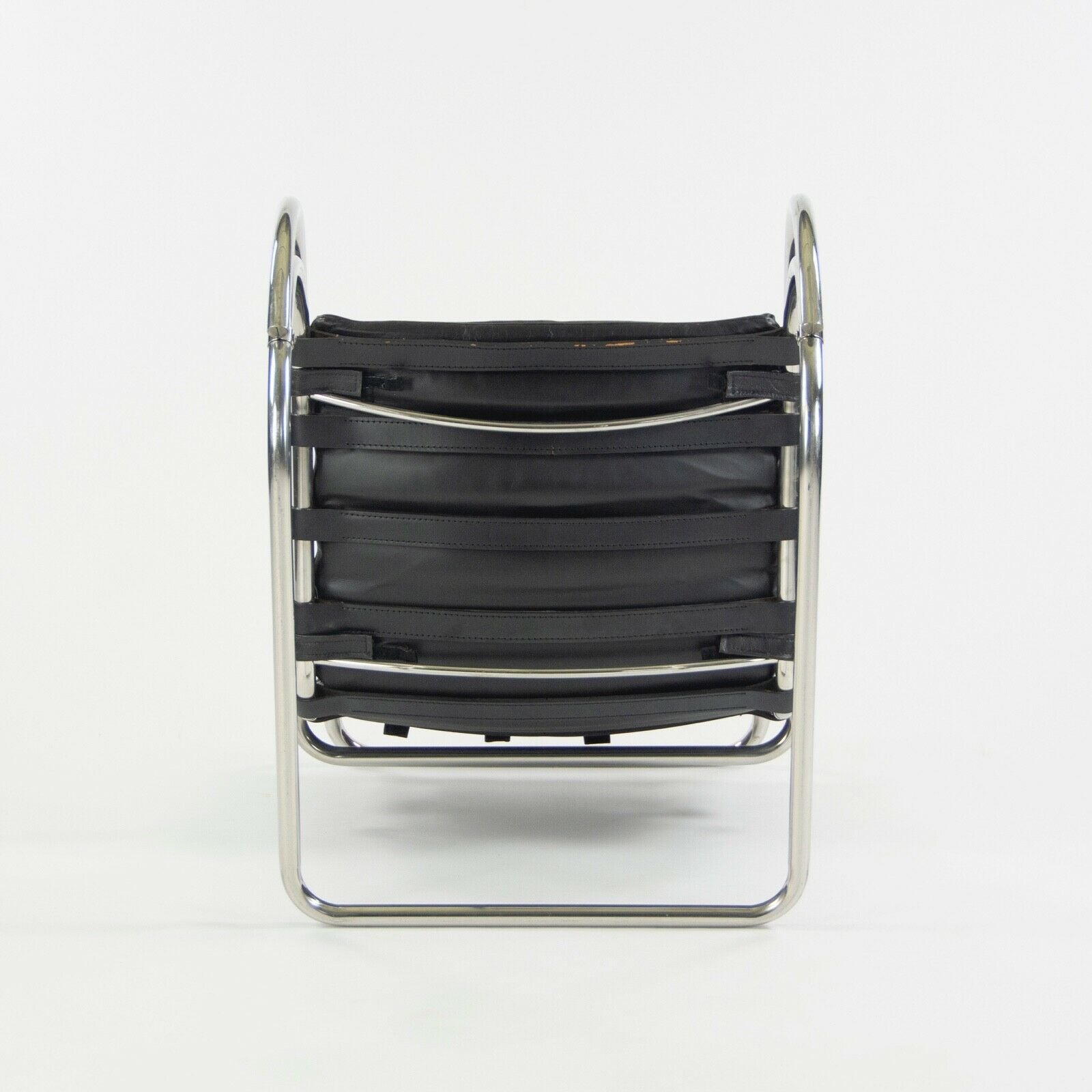 1970s Mies Van Der Rohe Knoll MR Black Leather & Chrome Lounge Chairs with Arms