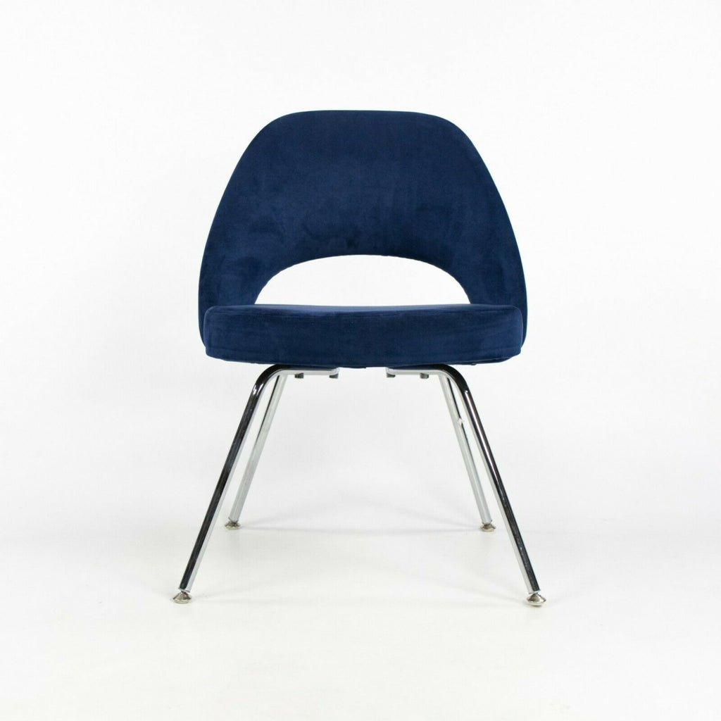 SOLD 2015 Eero Saarinen for Knoll Armless Executive Blue Suede Side Chair 2x Available