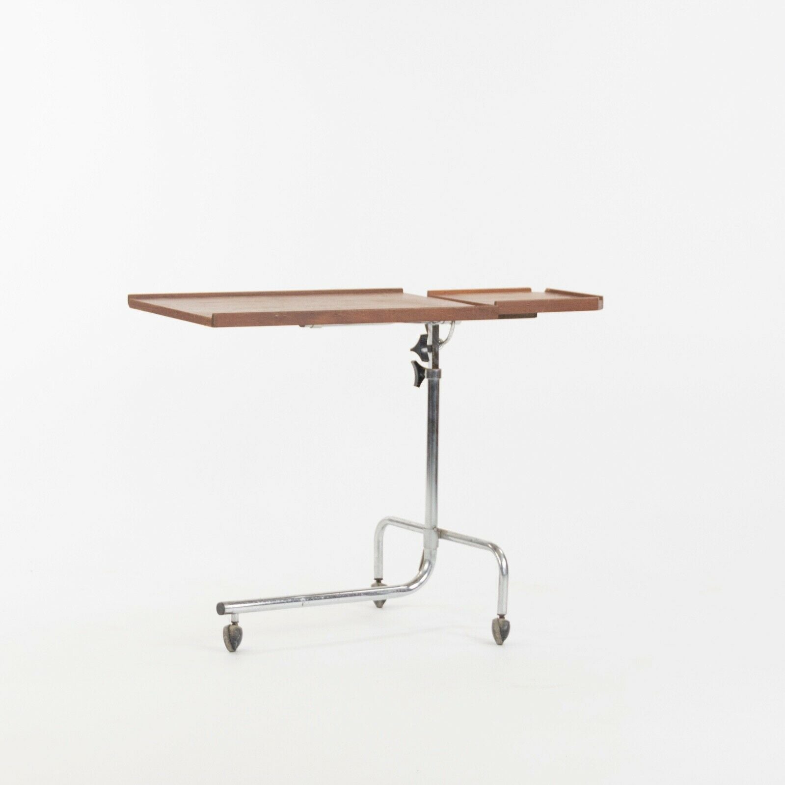 SOLD 1970s HMN Danecastle ApS Denmark Rolling Adjustable Tray Table Cart Teak Chrome