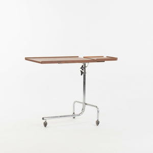 SOLD 1970s HMN Danecastle ApS Denmark Rolling Adjustable Tray Table Cart Teak Chrome