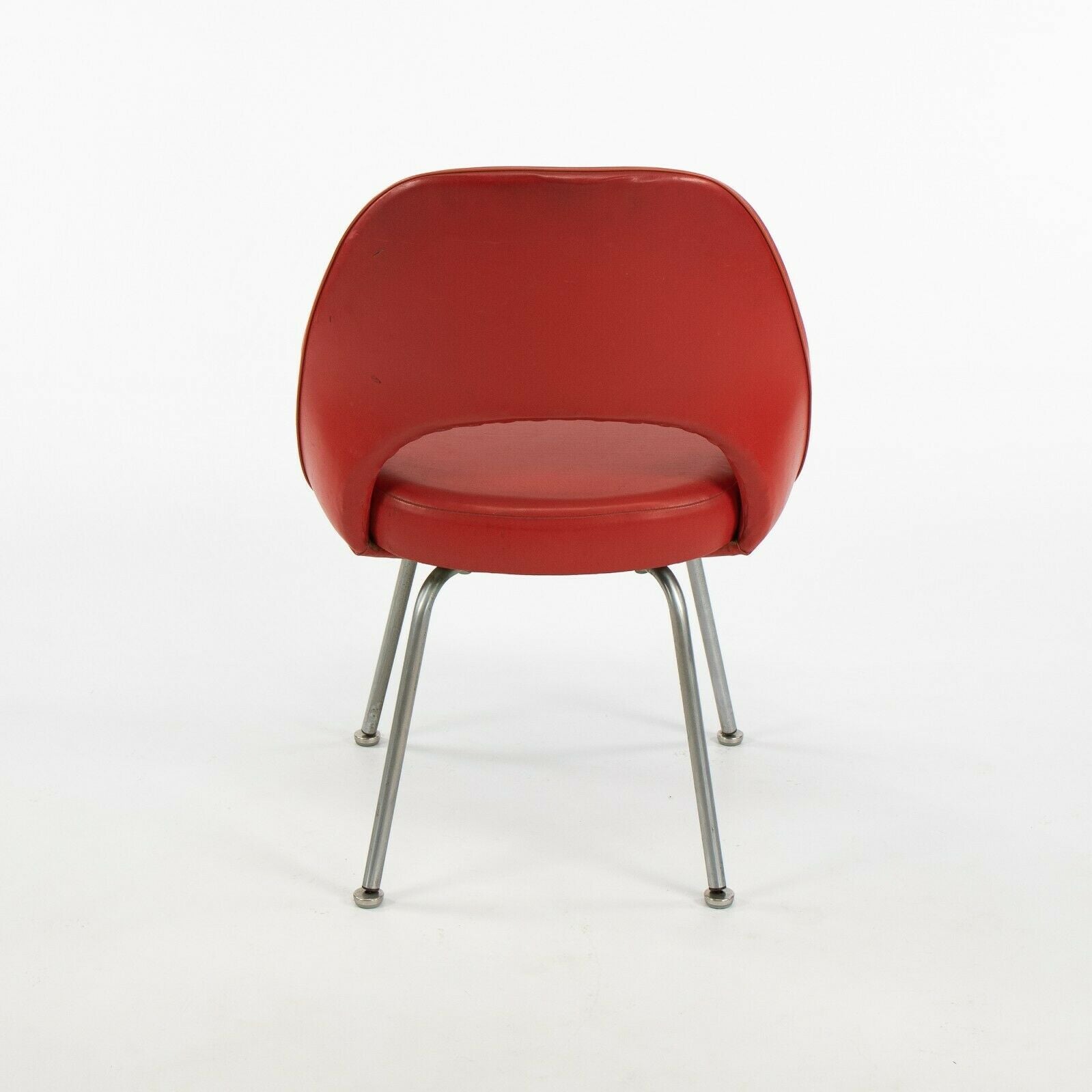 1963 Pair of Eero Saarinen for Knoll Red Vinyl Armless Executive Dining Chairs