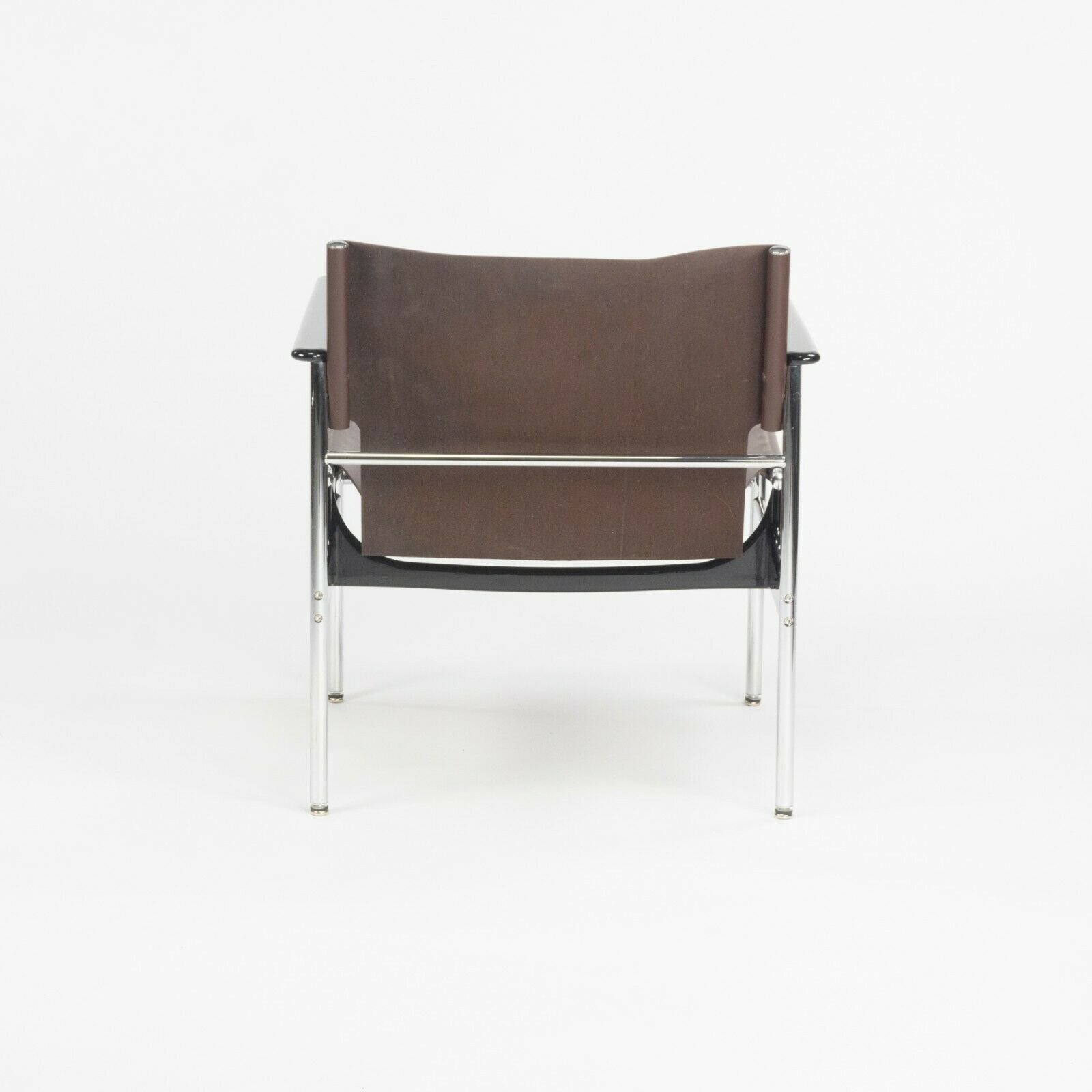 2020 Charles Pollock for Knoll Sling Arm Chair in Brown Leather and Chrome # 657