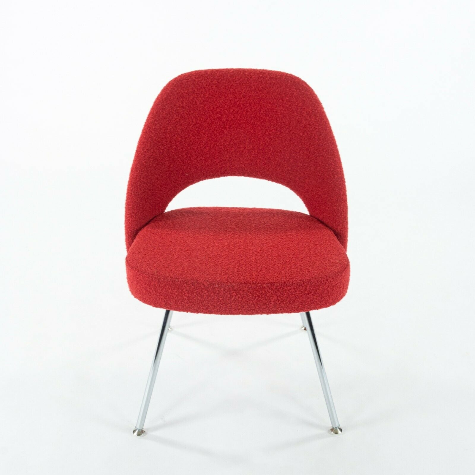 SOLD 2021 Set of 4 Eero Saarinen Knoll Crimson Red Boucle Armless Executive Chairs