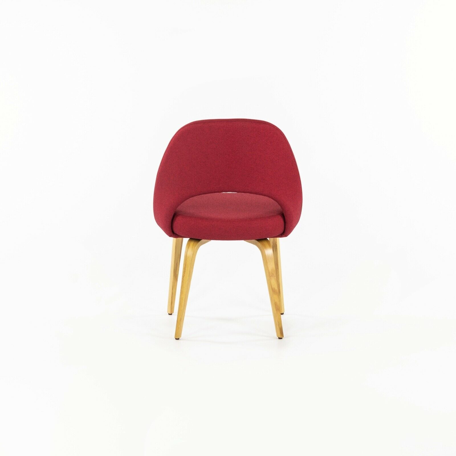 SOLD 2021 Eero Saarinen for Knoll Armless Executive Chairs with Wood Legs and Red Fabric 3 Available