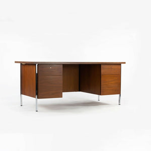 1950s Florence Knoll Double Pedestal Walnut Chrome and Laminate Executive Desk