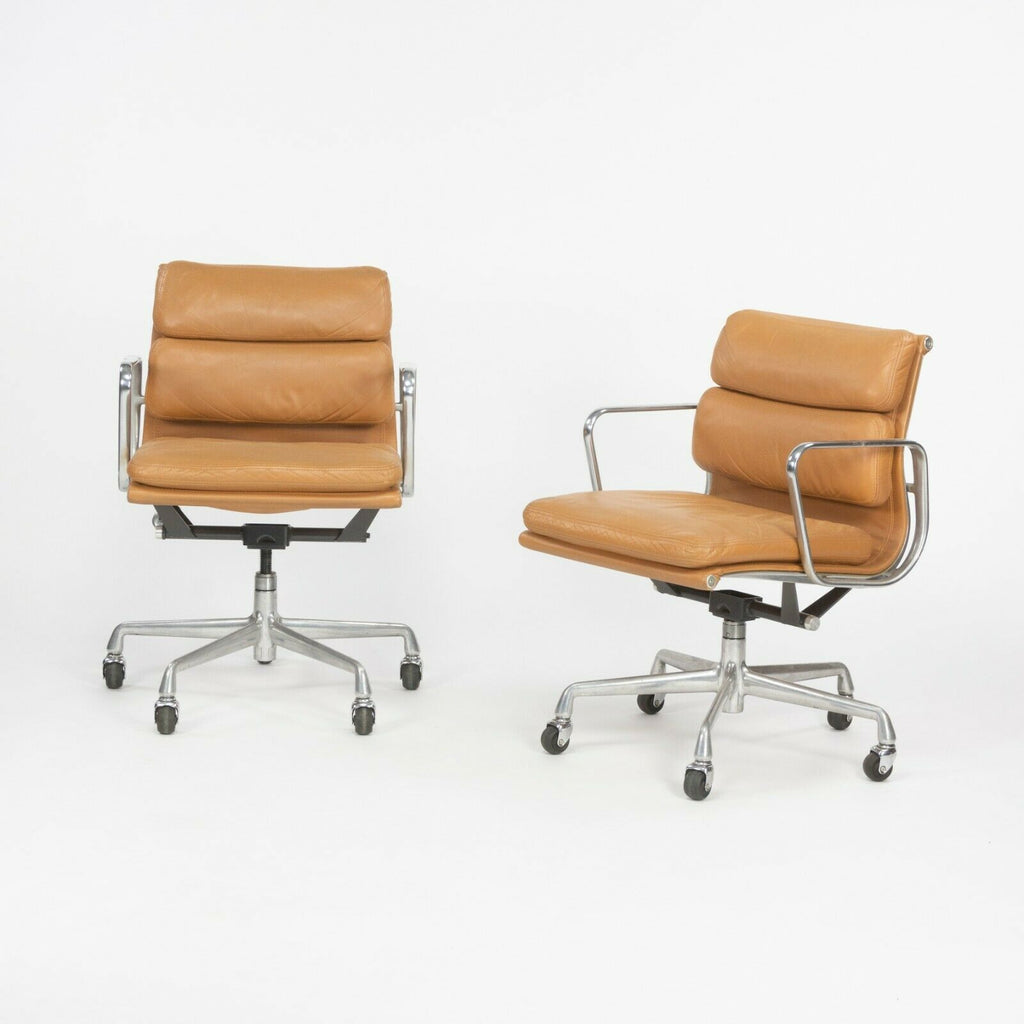 SOLD 1987 Herman Miller Eames Aluminum Group Soft Pad Desk Chairs in Tan Leather 16x Available