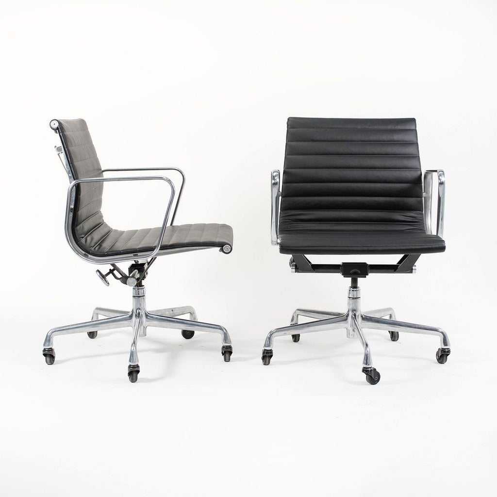 SOLD 2010s Eames Aluminum Group Management Desk Chair by Charles and Ray Eames for Herman Miller in Black Leather