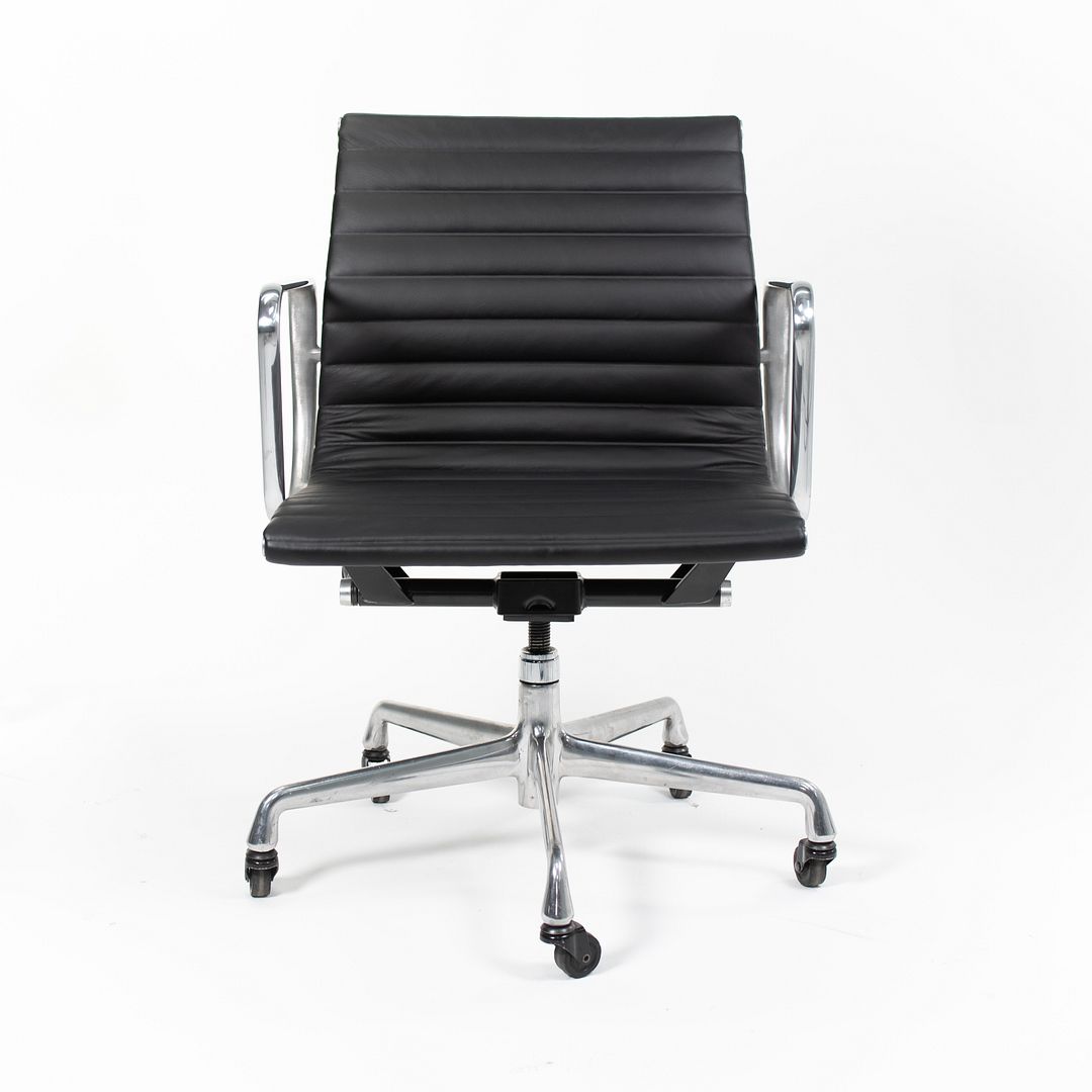 2010s Eames Aluminum Group Management Desk Chair by Charles and Ray Eames for Herman Miller in Black Leather