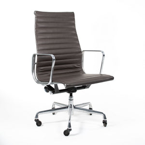 SOLD 2010s Herman Miller Eames Aluminum Group Executive High Back Desk Chair by Charles and Ray Eames for Herman Miller in Brown Leather