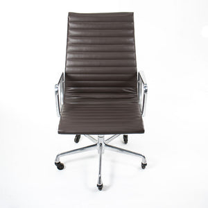 SOLD 2010s Herman Miller Eames Aluminum Group Executive High Back Desk Chair by Charles and Ray Eames for Herman Miller in Brown Leather