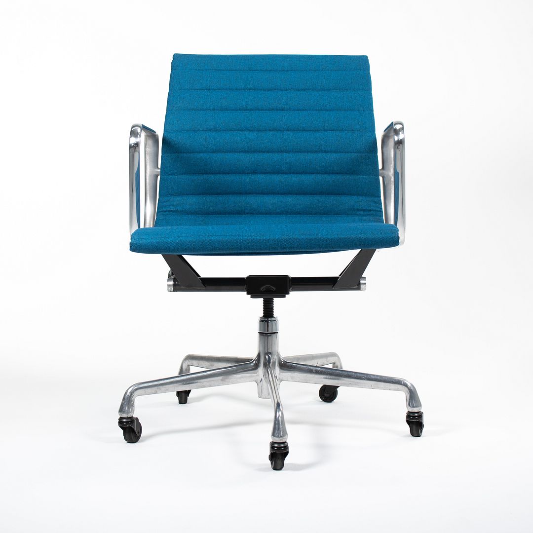 SOLD 2010s Eames Aluminum Group Management Chair by Charles and Ray Eames for Herman Miller in Blue Fabric